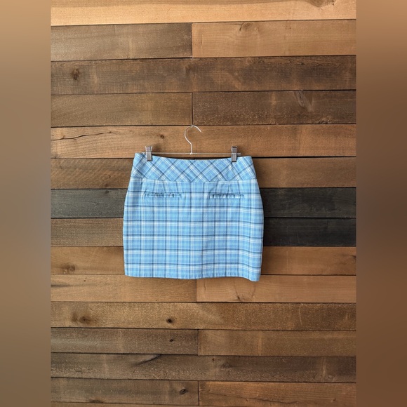 Vintage 90s Y2K Blue Plaid Mini Skort Snap Side Stretch - Picture 11 of 11